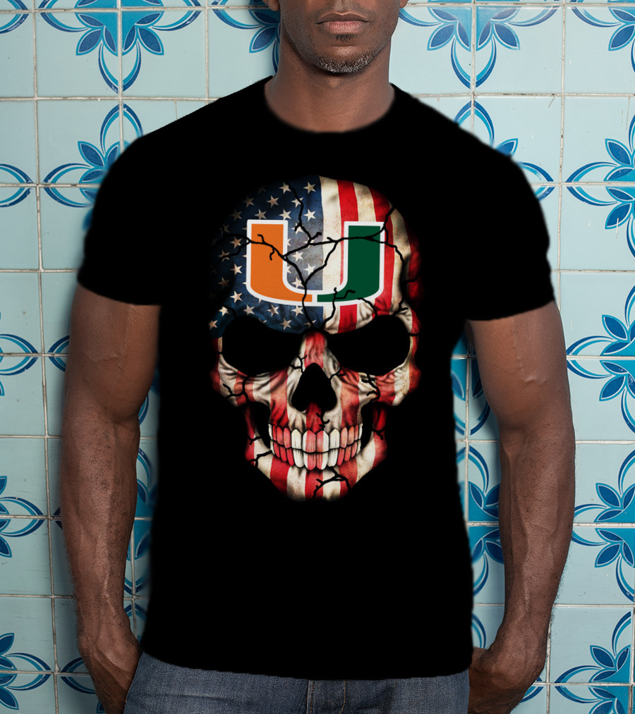 American Flag Skull Miami Hurricanes U T-Shirt