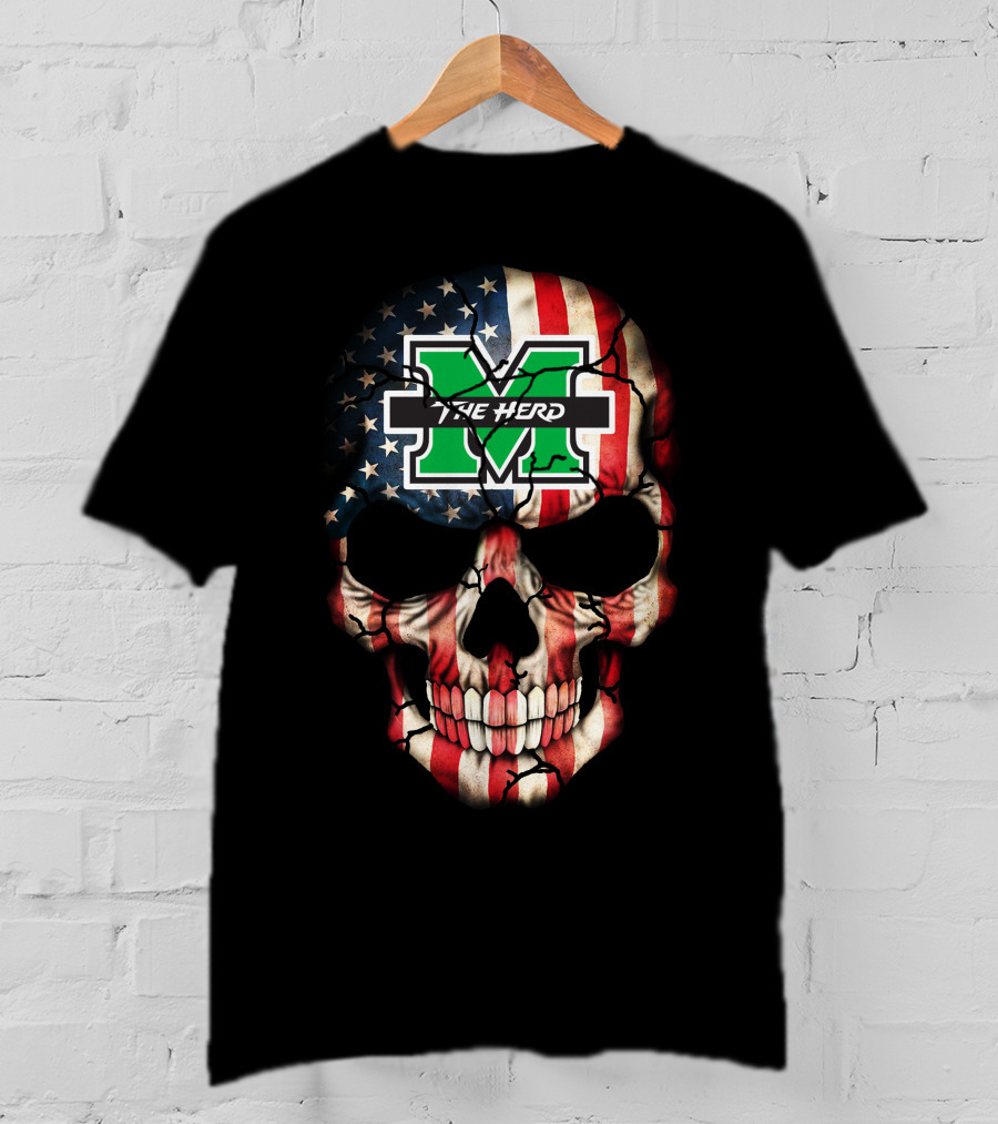 Marshall Thundering Herd American Flag Skull T-Shirt