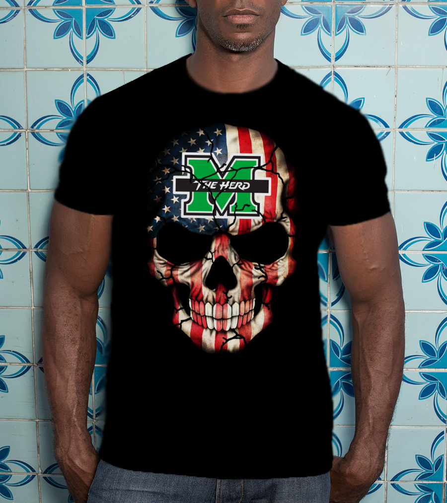 Marshall Thundering Herd American Flag Skull T-Shirt