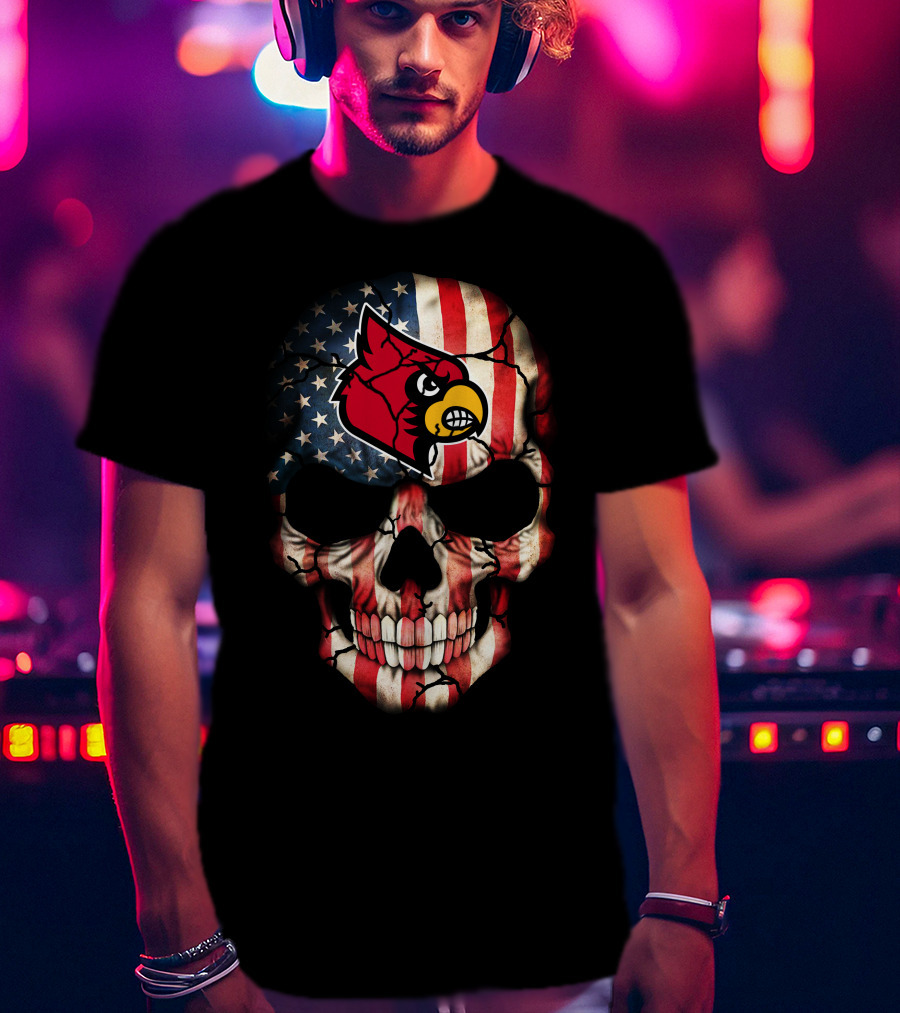 Louisville Cardinals American Flag Skull 75 T-Shirt