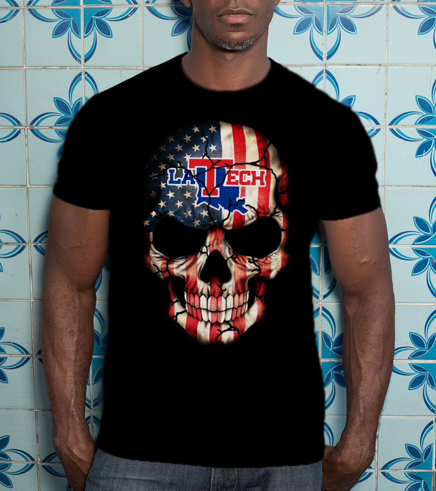 La Tech Bulldogs Usa Flag Skull T-Shirt