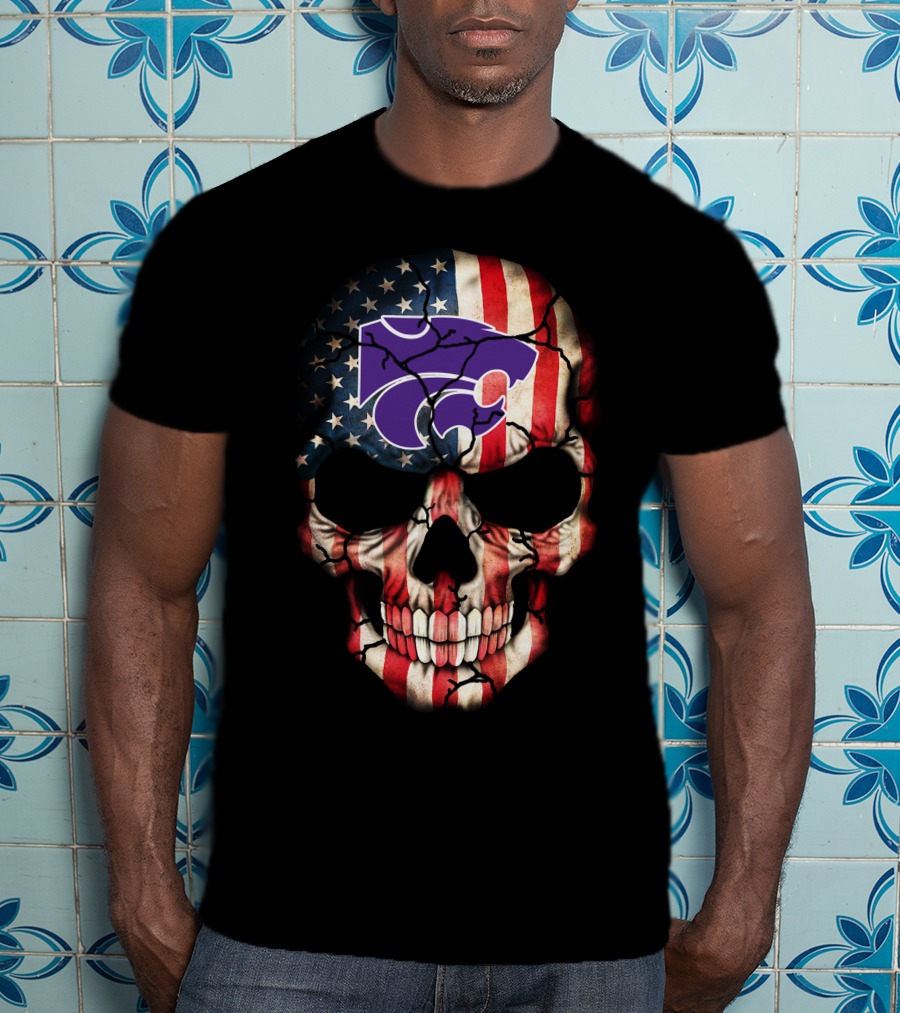 Kansas State Wildcats American Flag Skull T-Shirt