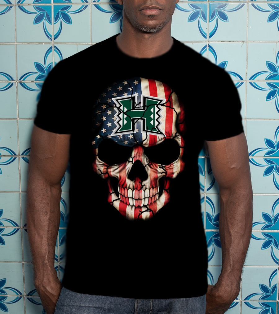 Hawai'i Rainbow Warriors American Flag Skull T-Shirt