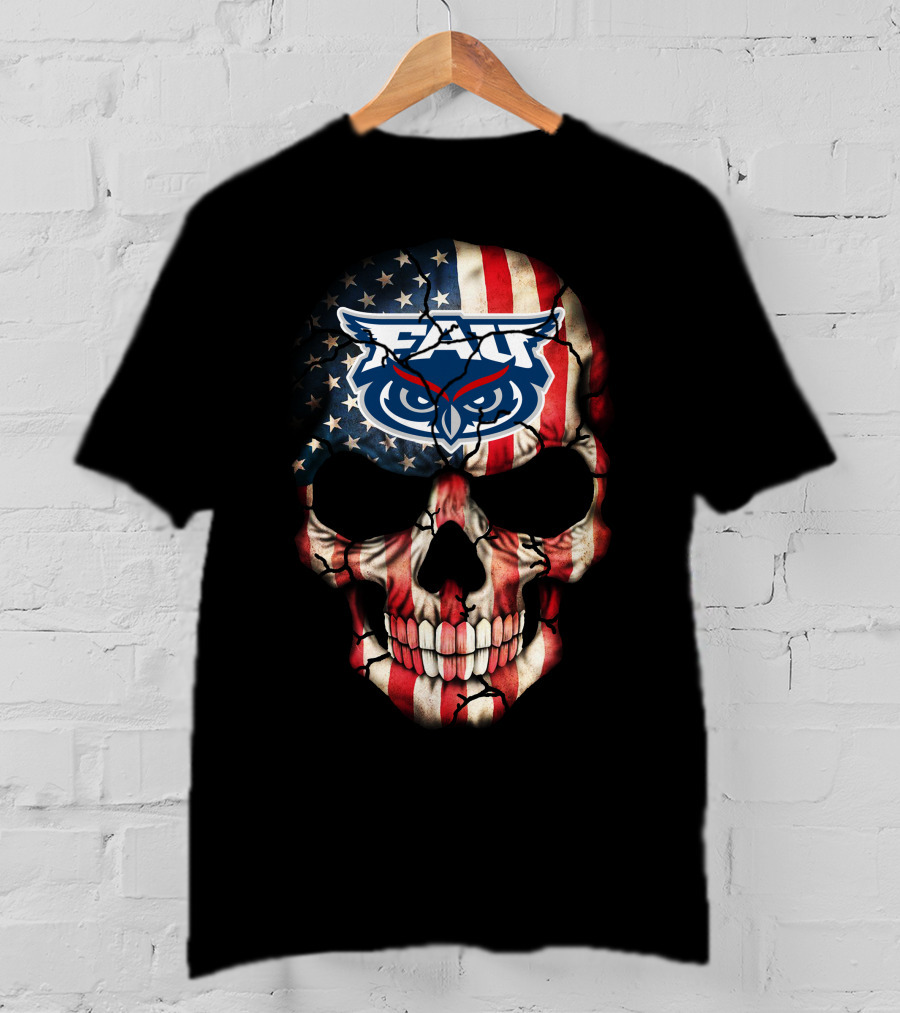 Fau Owls American Flag Skull T-Shirt