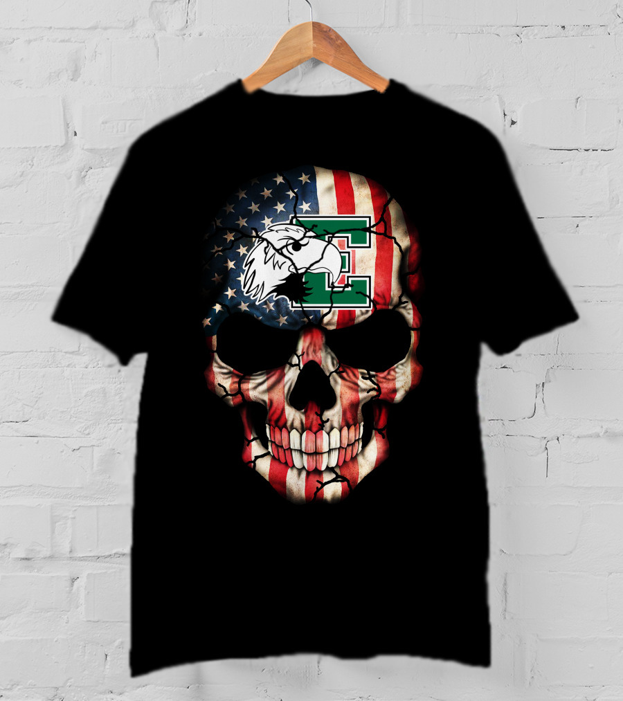 Eastern Michigan Eagles Skull American Flag T-Shirt