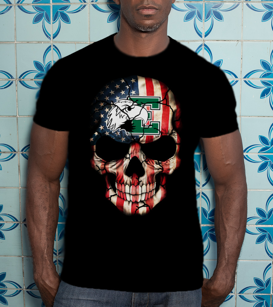Eastern Michigan Eagles Skull American Flag T-Shirt
