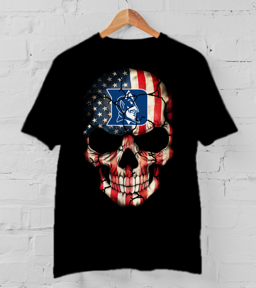Duke Blue Devils American Flag Skull T-Shirt