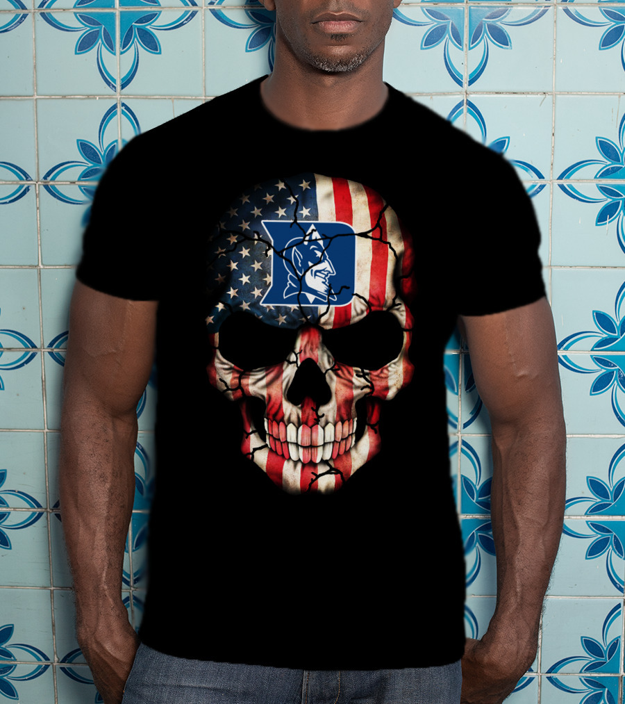 Duke Blue Devils American Flag Skull T-Shirt