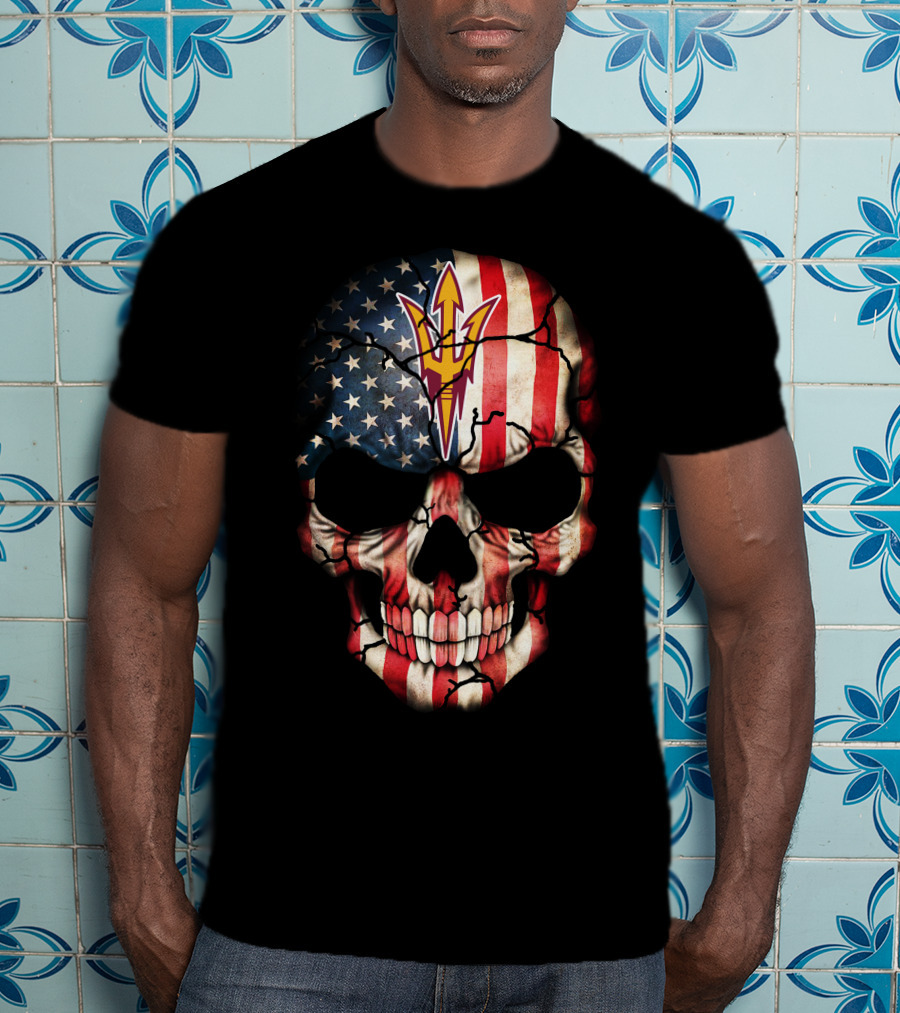 Arizona State Sun Devils Skull With American Flag T-Shirt