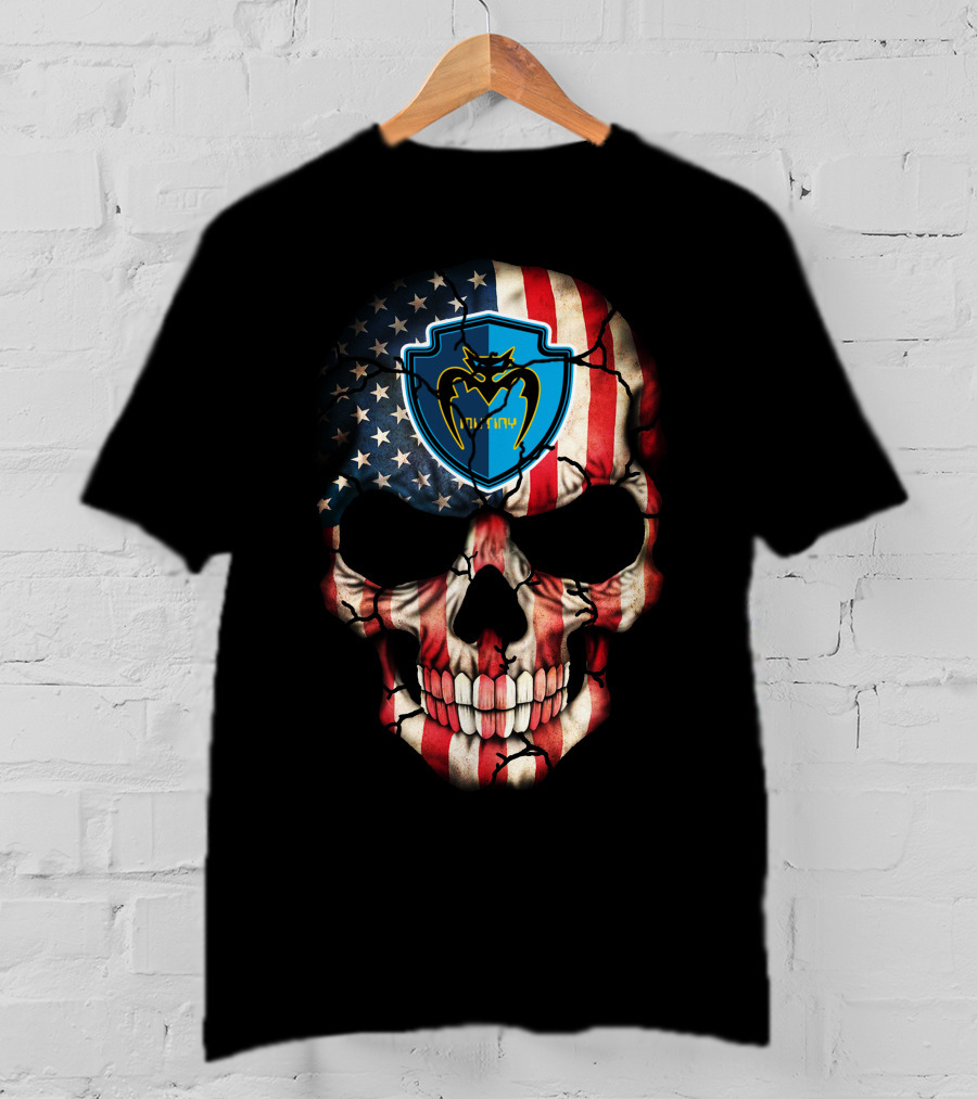 Tampa Bay Mutiny Skull American Flag Blue Shield T-Shirt