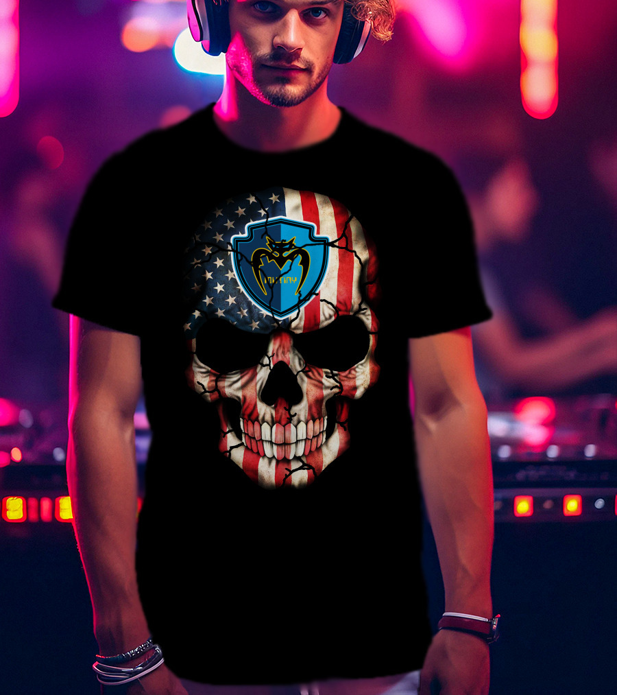 Tampa Bay Mutiny Skull American Flag Blue Shield T-Shirt