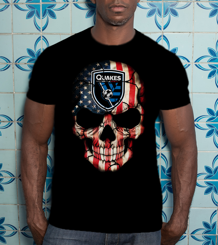 Quakes San Jose 1974 Skull With American Flag Soccer T-Shirt