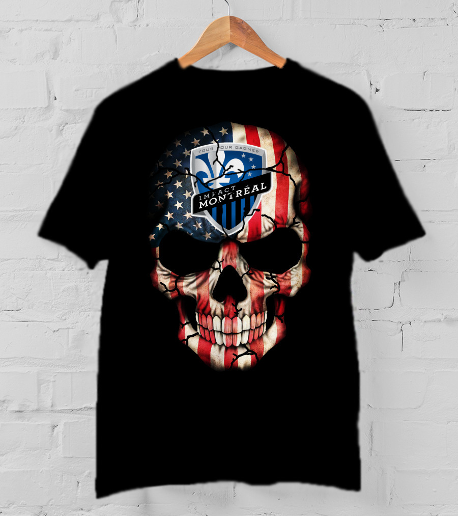 Tous Pour Gagner Impact Montreal American Flag Skull T-Shirt