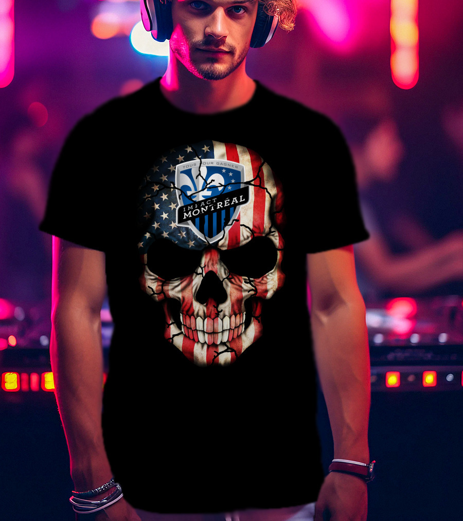 Tous Pour Gagner Impact Montreal American Flag Skull T-Shirt