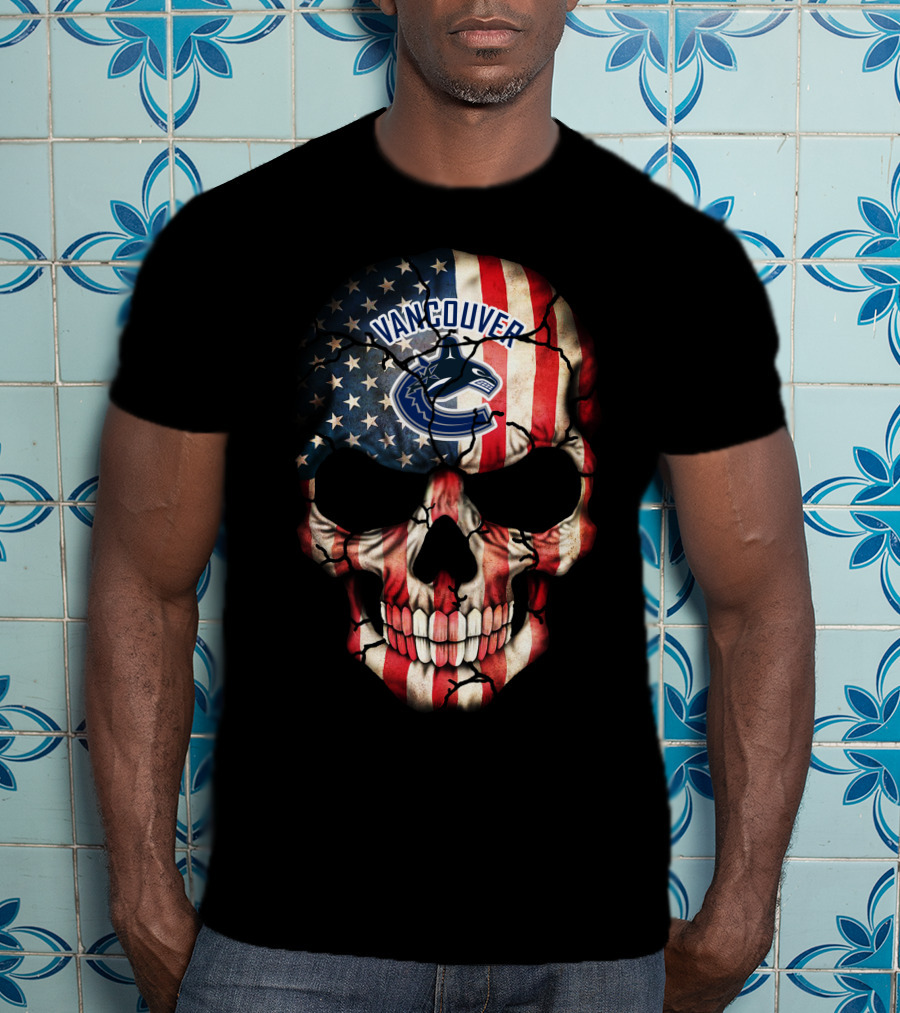 Vancouver Canucks American Flag Skull T-Shirt