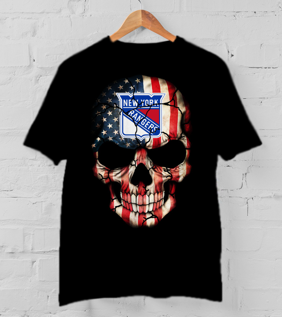 New York Rangers American Flag Skull T-Shirt