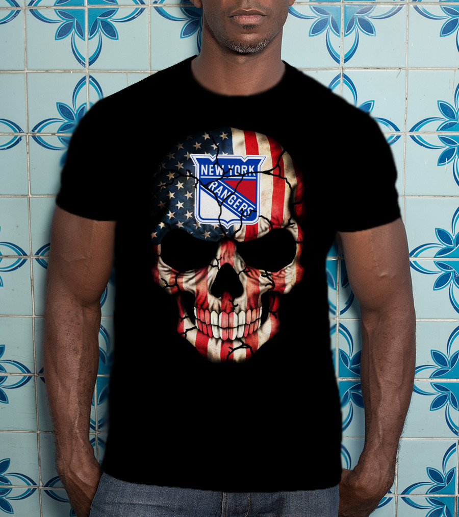 New York Rangers American Flag Skull T-Shirt
