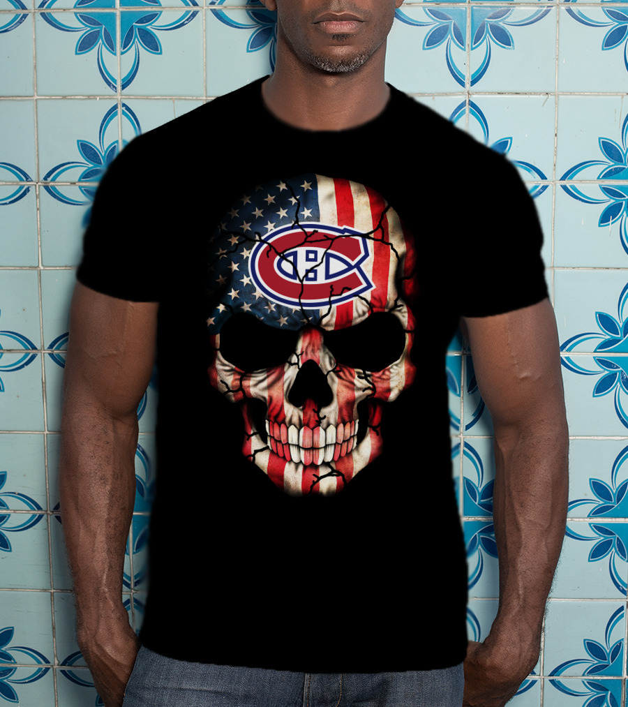 Montreal Canadiens Skull American Flag T-Shirt