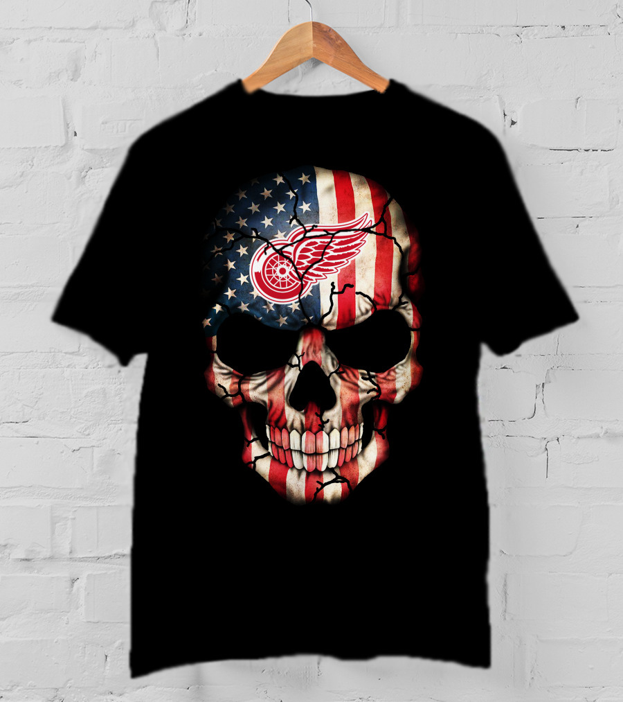 Detroit Red Wings American Flag Skull T-Shirt