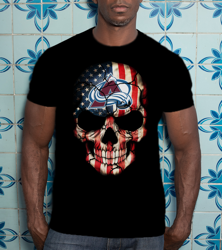 Colorado Avalanche American Flag Skull T-Shirt