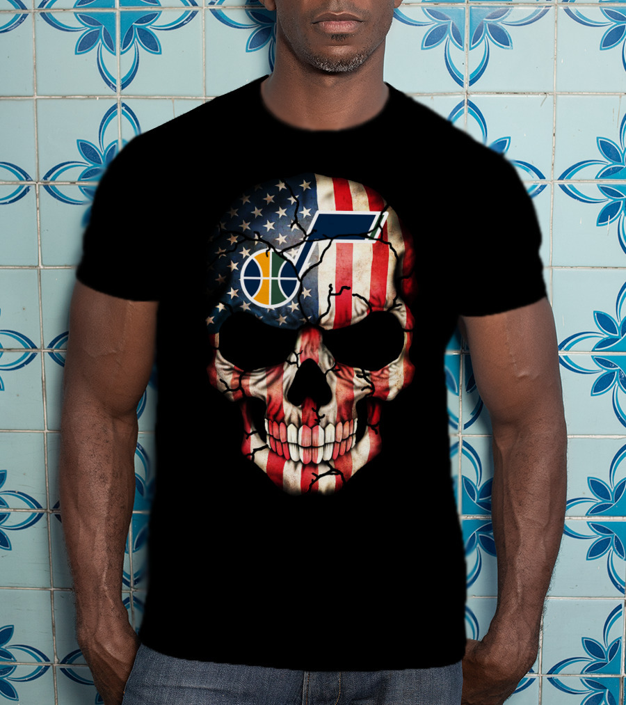 Utah Jazz American Flag Skull T-Shirt