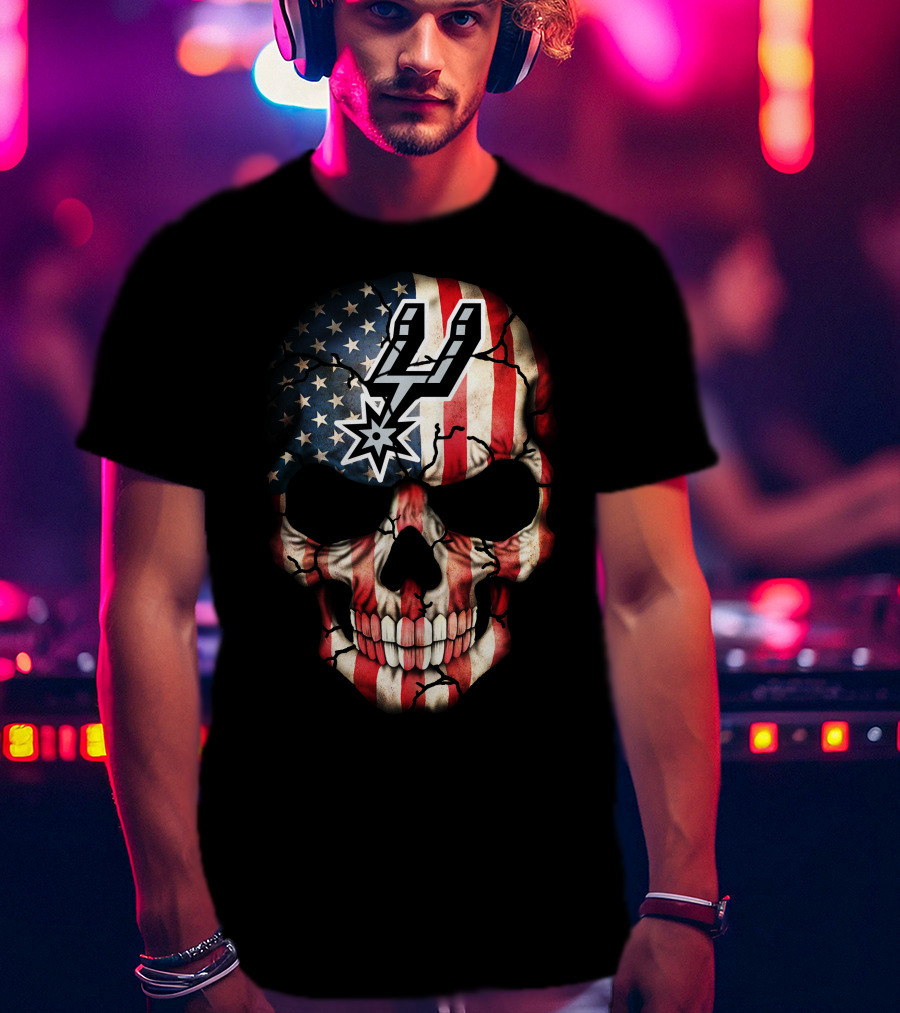 American Flag Skull San Antonio Spurs Logo 198 T-Shirt