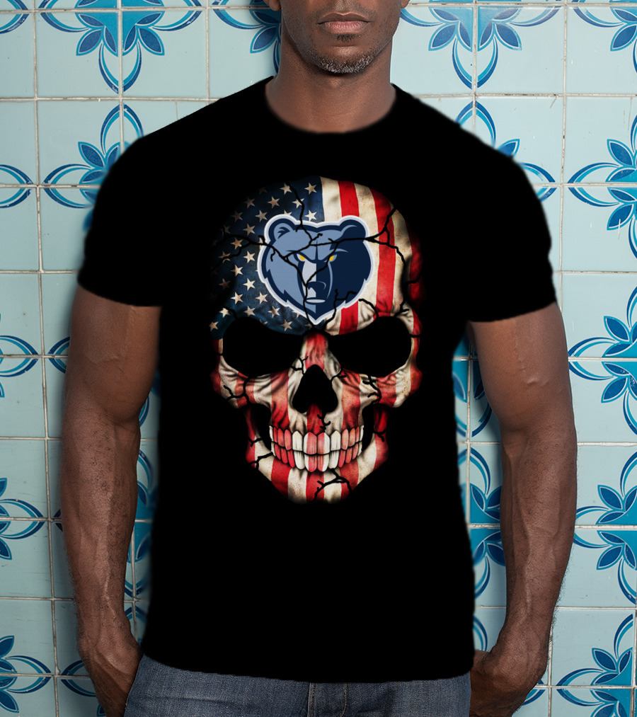 Memphis Grizzlies American Flag Skull Bear T-Shirt