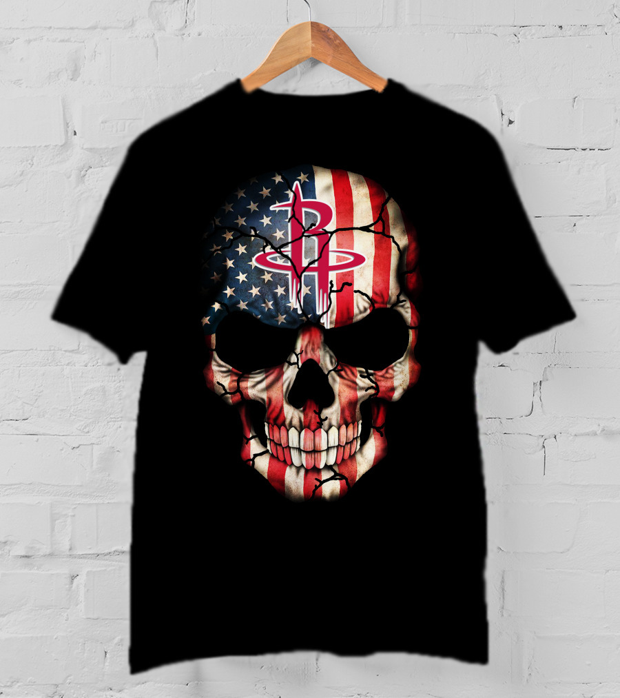 Houston Rockets American Flag Skull T-Shirt