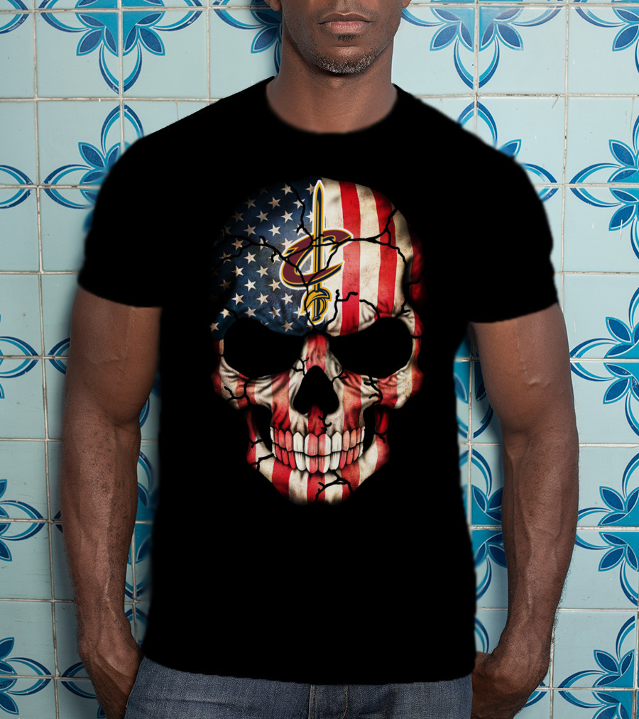 Skull American Flag Cleveland Cavaliers Logo 209 T-Shirt