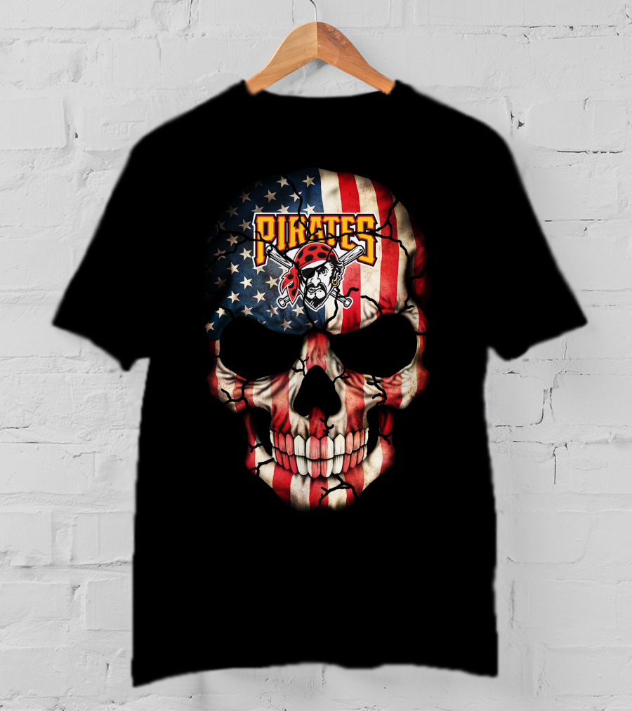 Pirates American Flag Skull 224 Pittsburgh Pirates T-Shirt