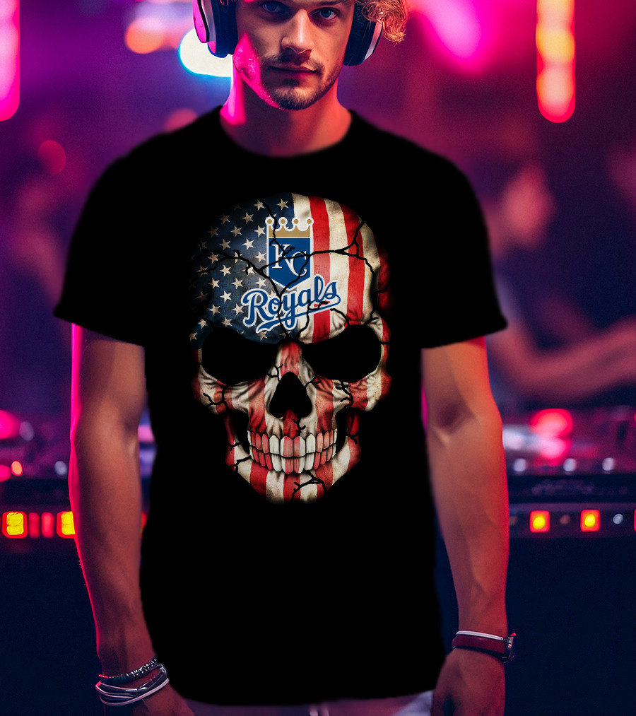 Kansas City Royals American Flag Skull T-Shirt