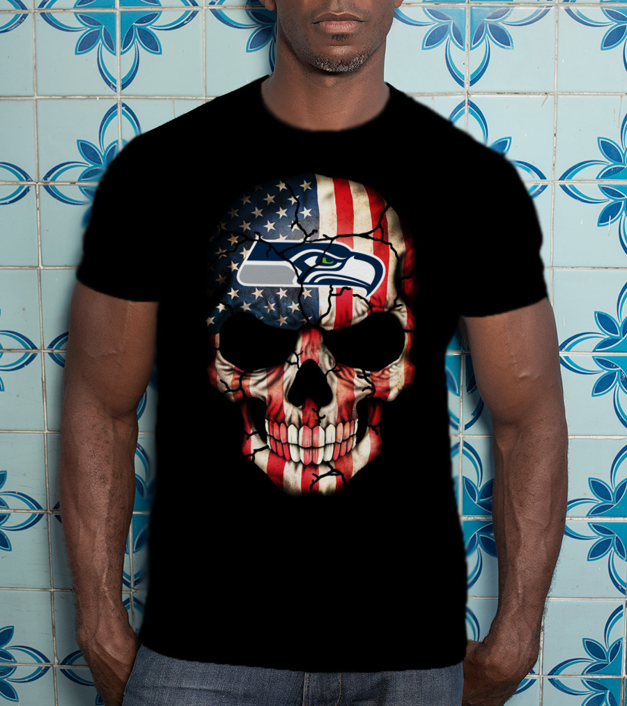 Seattle Seahawks American Flag Skull 245 T-Shirt