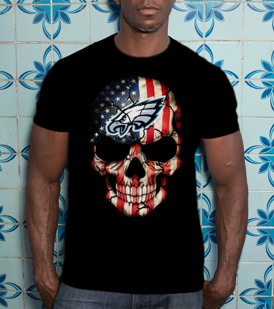 Philadelphia Eagles American Flag Skull T-Shirt