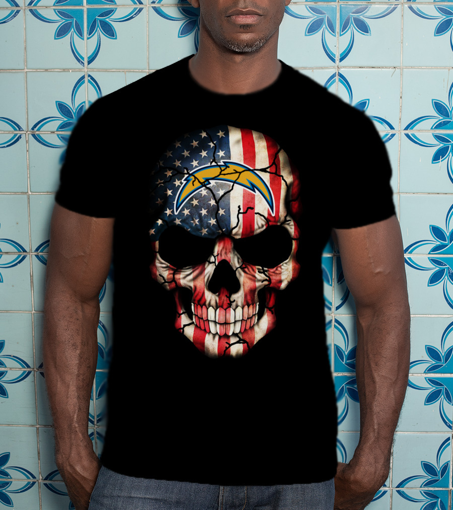 Los Angeles Chargers American Flag Skull T-Shirt