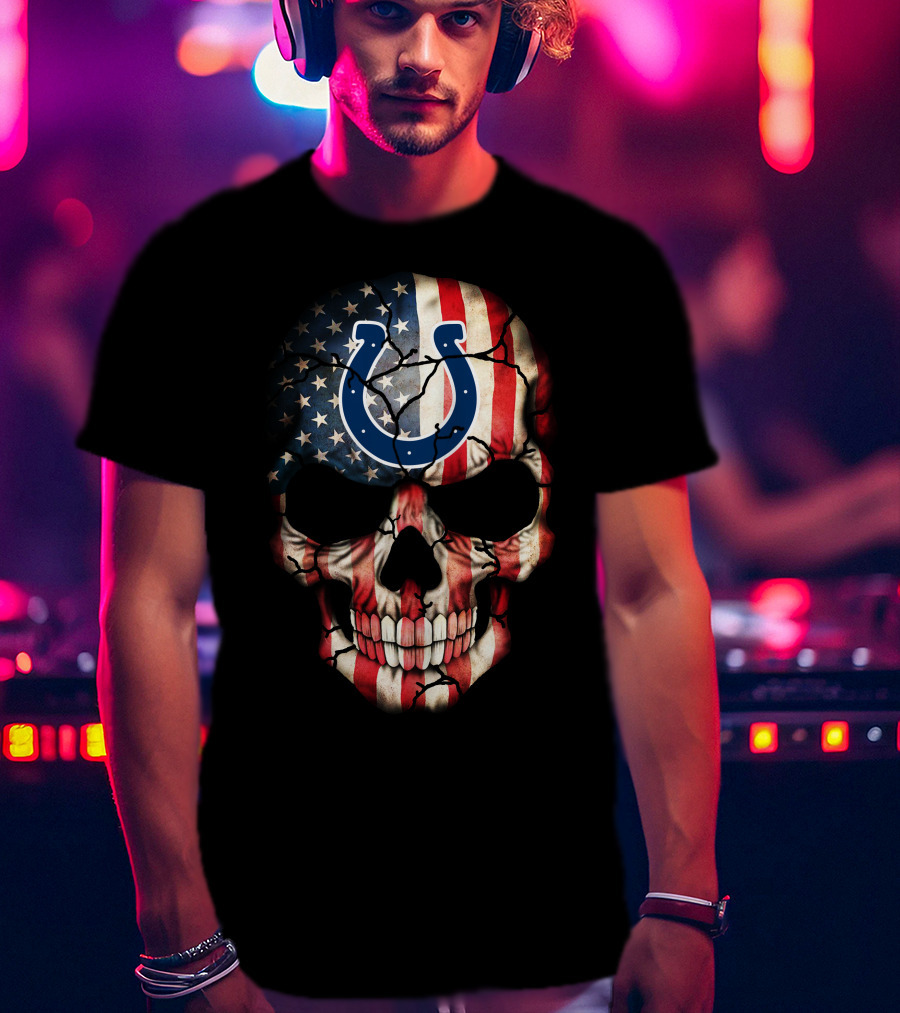 Indianapolis Colts American Flag Skull T-Shirt