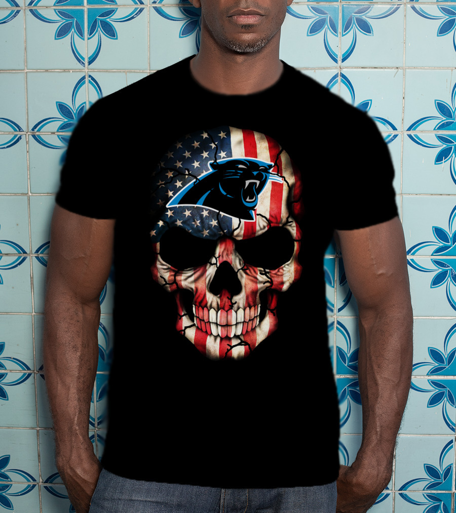 Carolina Panthers American Flag Skull 269 T-Shirt