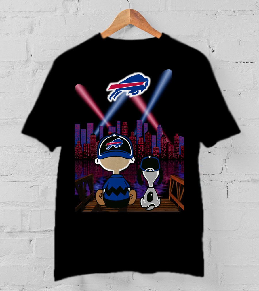 Buffalo Bills Skyline With Snoopy And Charlie Brown On A Pier T-Shirt