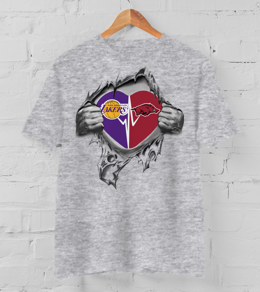 Lakers Razorbacks Heart Design With Dual Logo Integration T-Shirt