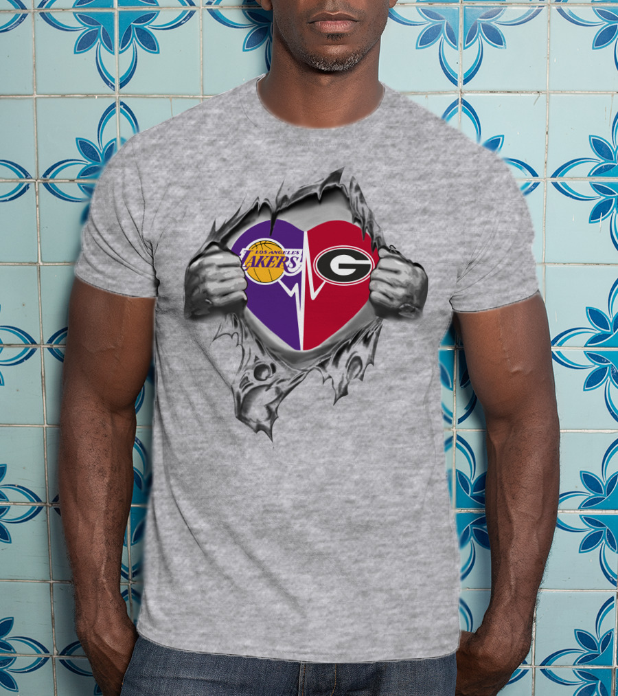 Los Angeles Lakers And Georgia Bulldogs Heart T-Shirt