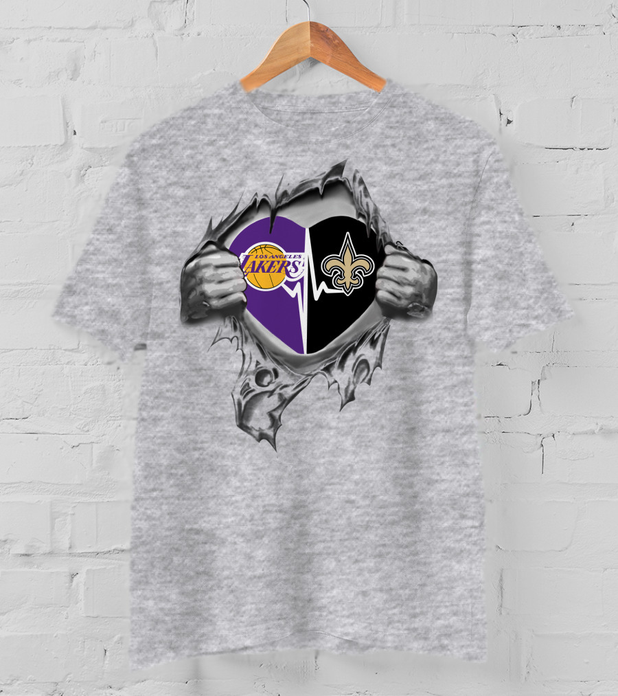 Los Angeles Lakers New Orleans Saints Heartbeat Passion T-Shirt