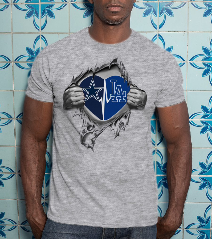 Dodgers La Cowboys Heart Starburst Silver Hands Fan Passion T-Shirt
