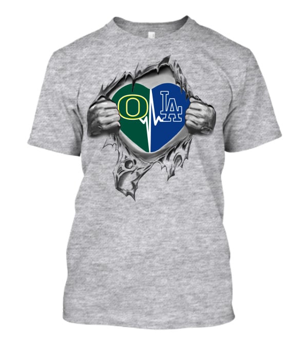 Dodgers La And Ducks Heart Symbol With Torn Effect T-Shirt