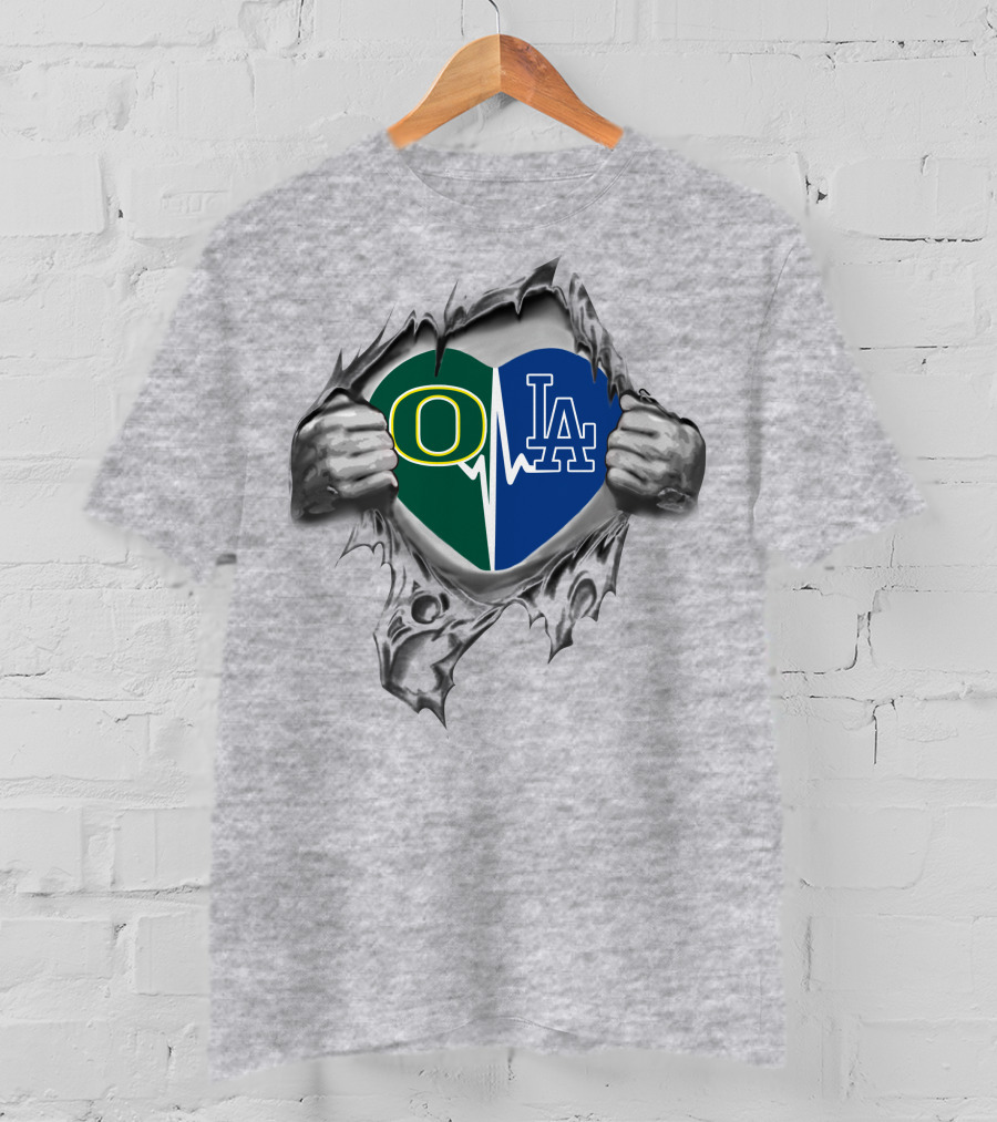 Dodgers La And Ducks Heart Symbol With Torn Effect T-Shirt