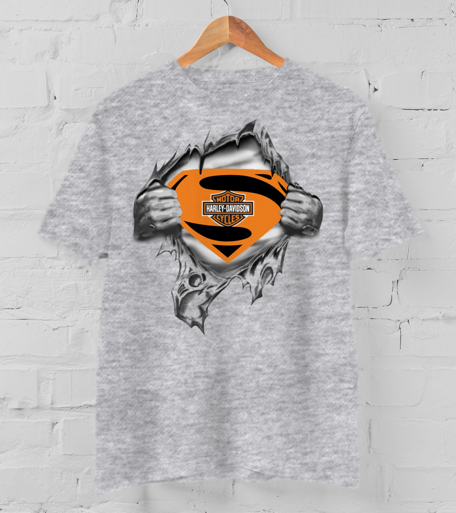 Superman Harley Davidson Logo Ripped Chest T-Shirt