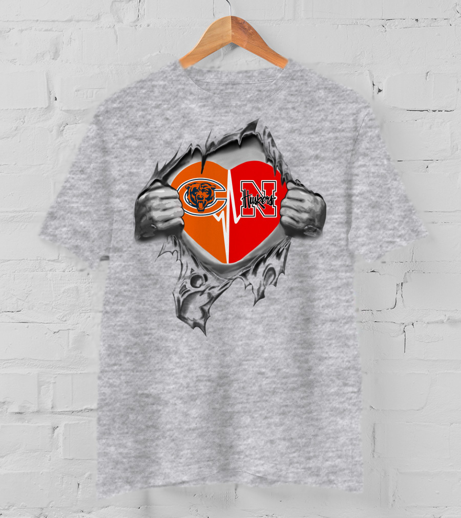 Bears Nebraska Cornhuskers Heart Logo Split T-Shirt