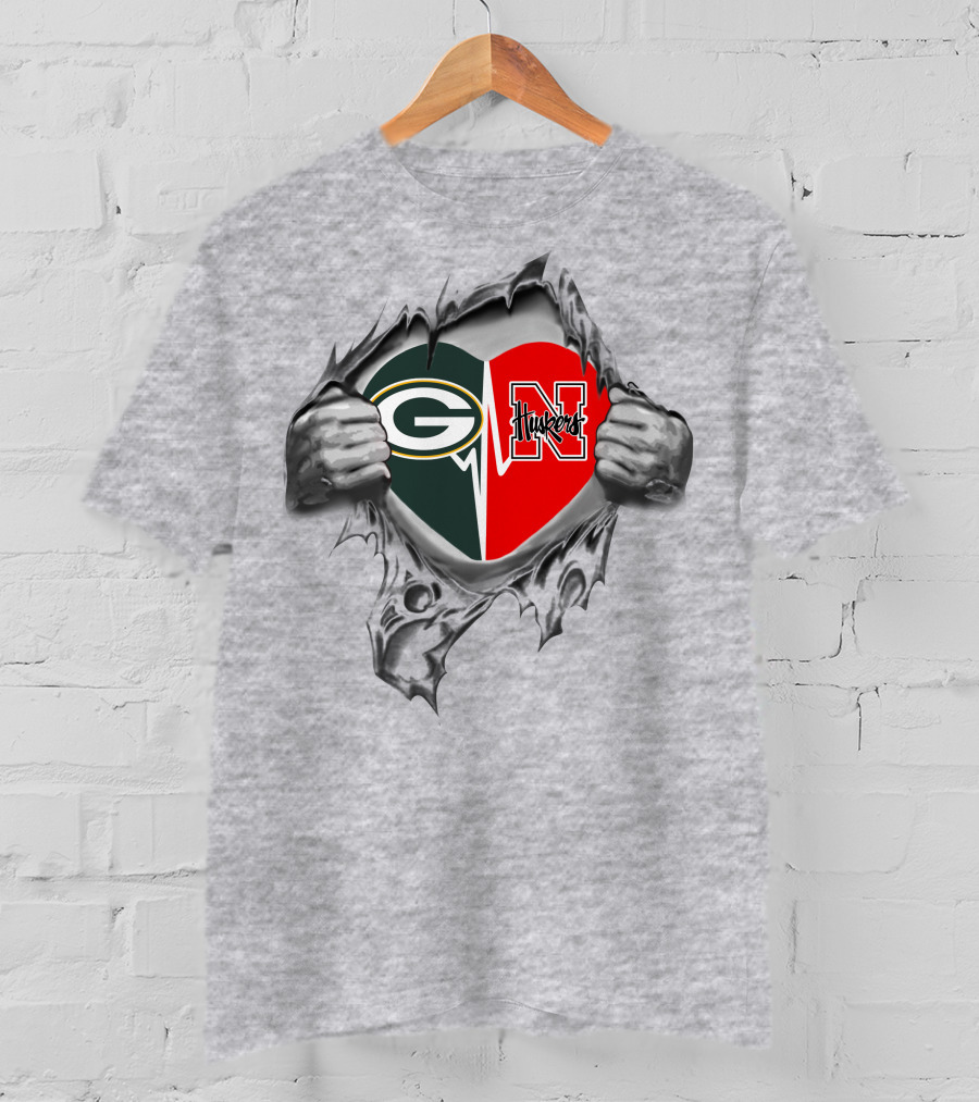 Packers Green Bay Nebraska Cornhuskers Heart T-Shirt
