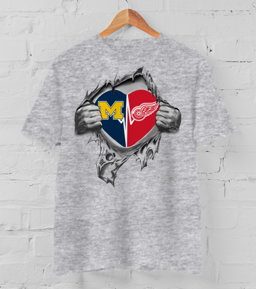 Red Wings Michigan Wolverines Heart T-Shirt