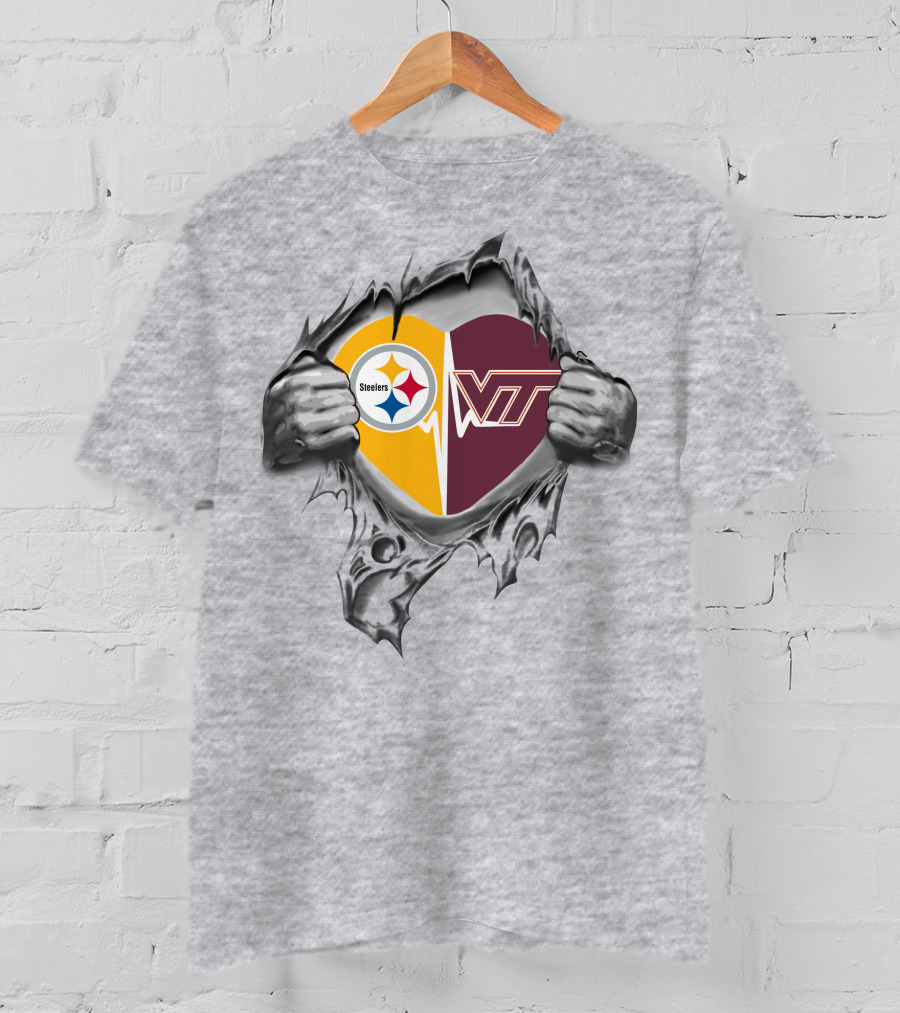 Steelers Virginia Tech Hokies Heart Logo Fusion T-Shirt