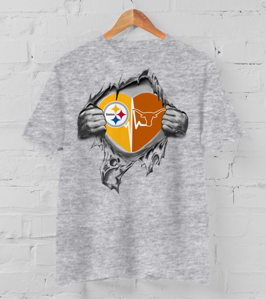 Steelers Texas Longhorns Heart Rip T-Shirt