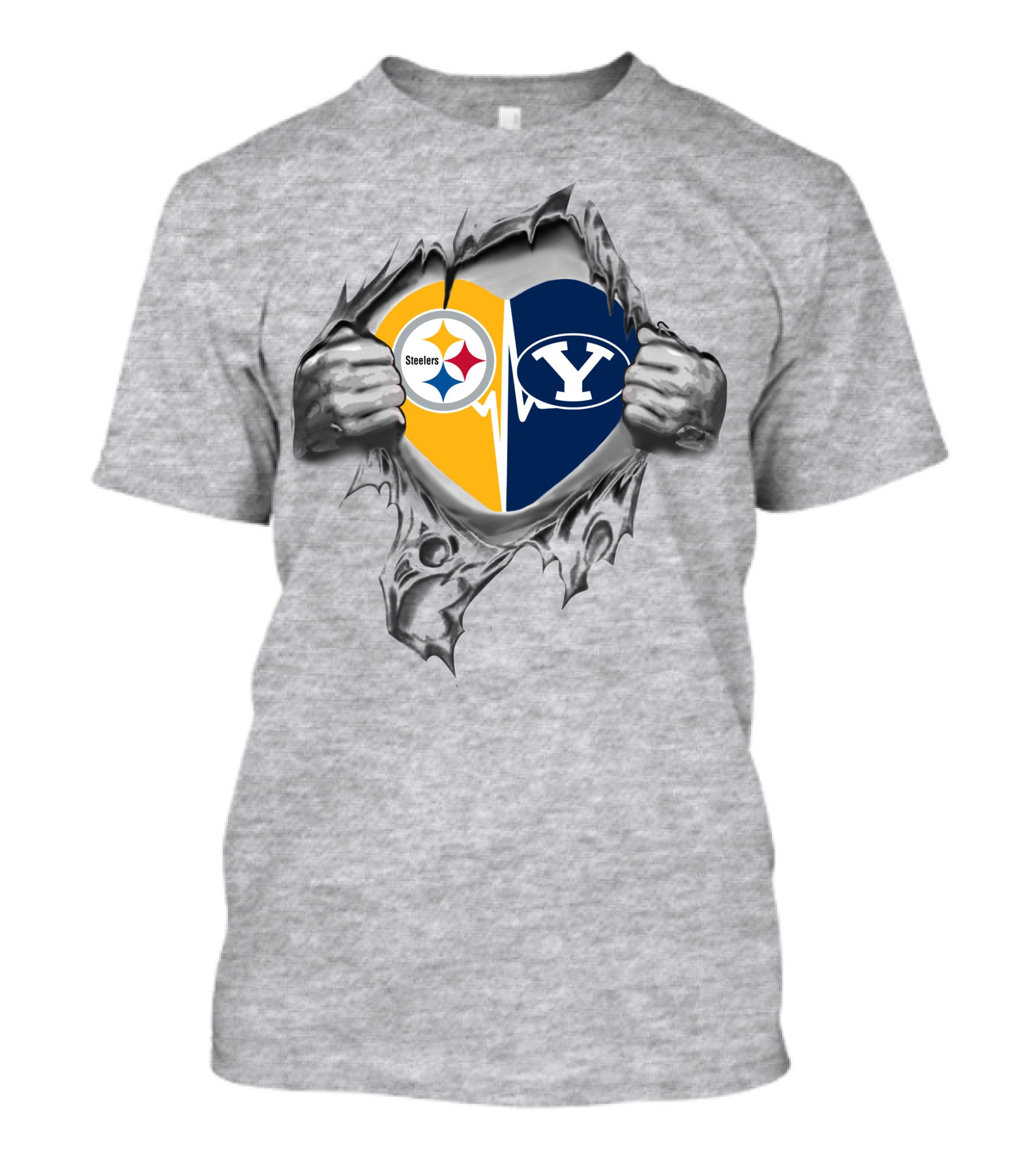 Steelers Byu Cougars Heart Symbol With Torn T-Shirt